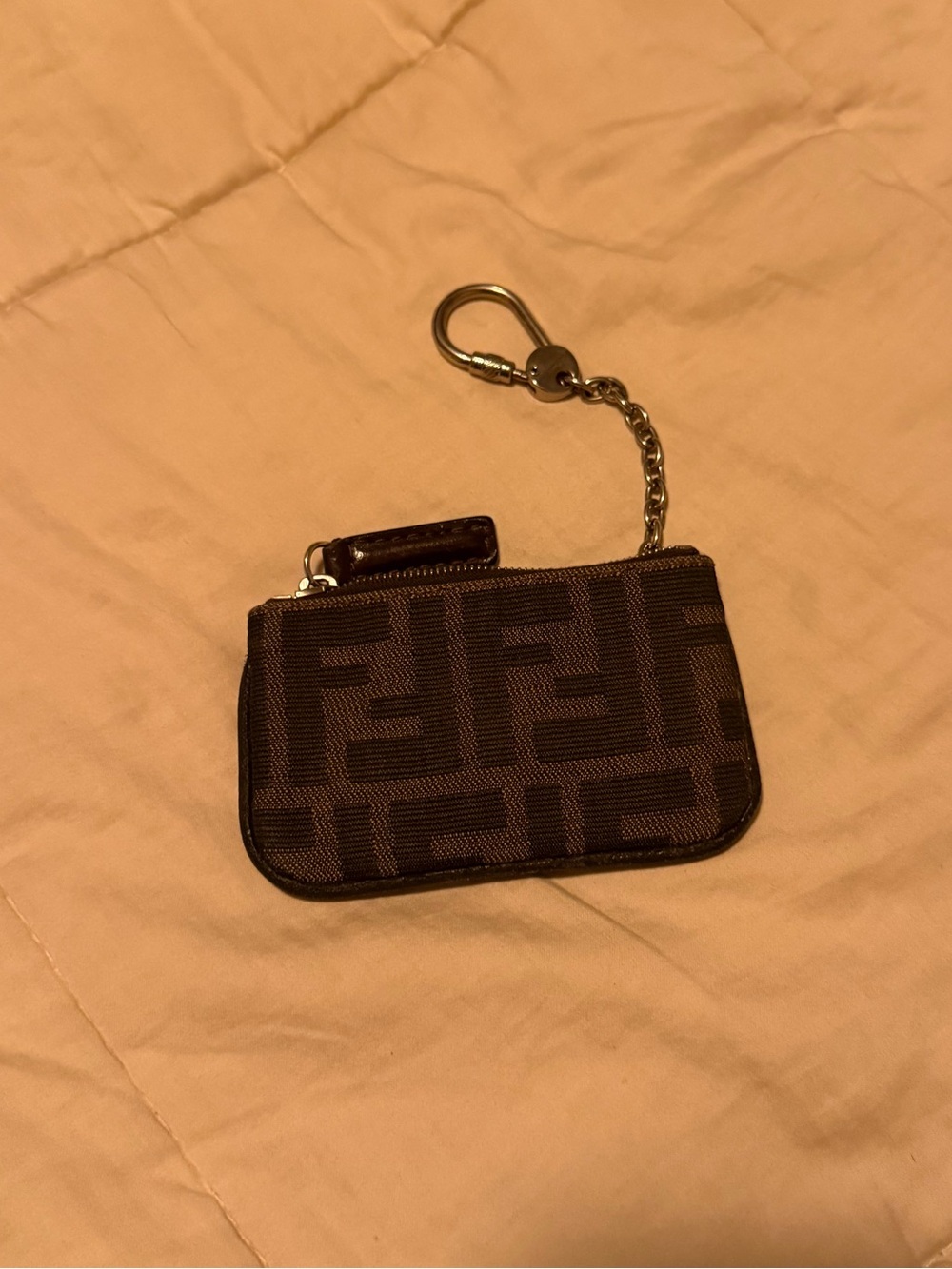 Fendi Brown FF Logo Key & Card Holder with Chain